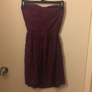 Strapless purple lace dress